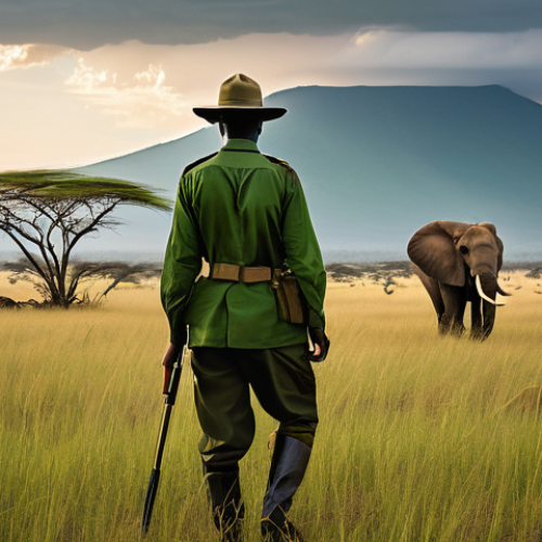 탄자니아 야생동물 보호 정책 - **Prompt:** A powerful and poignant image depicting the dedicated efforts of wildlife rangers in Tan...